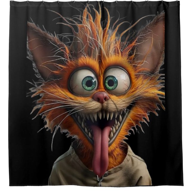 Crazy Cartoon Cat Shower Curtain (Front)