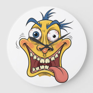 Crazy Cartoon Face – Funny Wacky Expression Design Large Clock