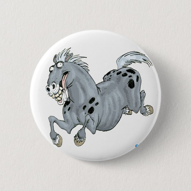Crazy Cartoon Horse Button Badge (Front)