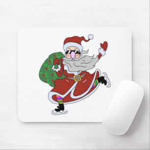Crazy cartoon Santa Claus ice skating Mouse Mat