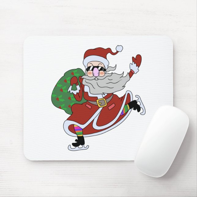 Crazy cartoon Santa Claus ice skating Mouse Mat (With Mouse)