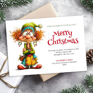 Crazy Cartoon Woman Editable Xmas Greeting Card