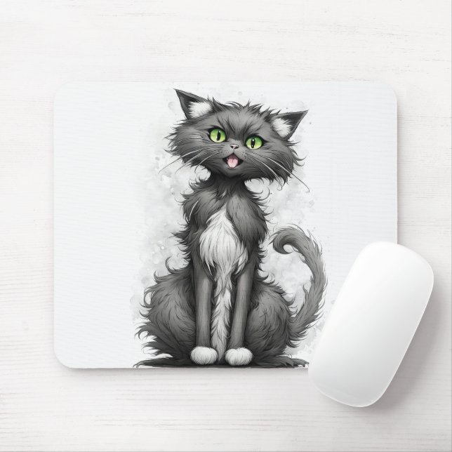 Crazy Cat Cartoon  Mouse Mat (With Mouse)