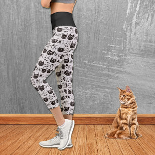 Crazy Cat Faces Pattern Capri Leggings