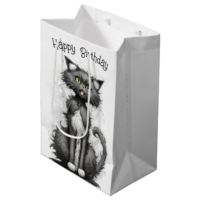 Crazy Cat For Birthday Medium Gift Bag (Front Angled)