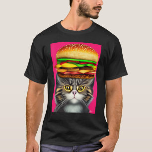 Crazy Cat Hamburger Head Cat Burger Kitten  Joke T-Shirt
