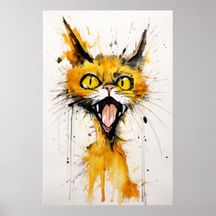 Crazy Cat in the Style of Ralph Steadman: Yellow C Poster