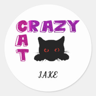"CRAZY CAT" KIDS STICKERS. CLASSIC ROUND STICKER