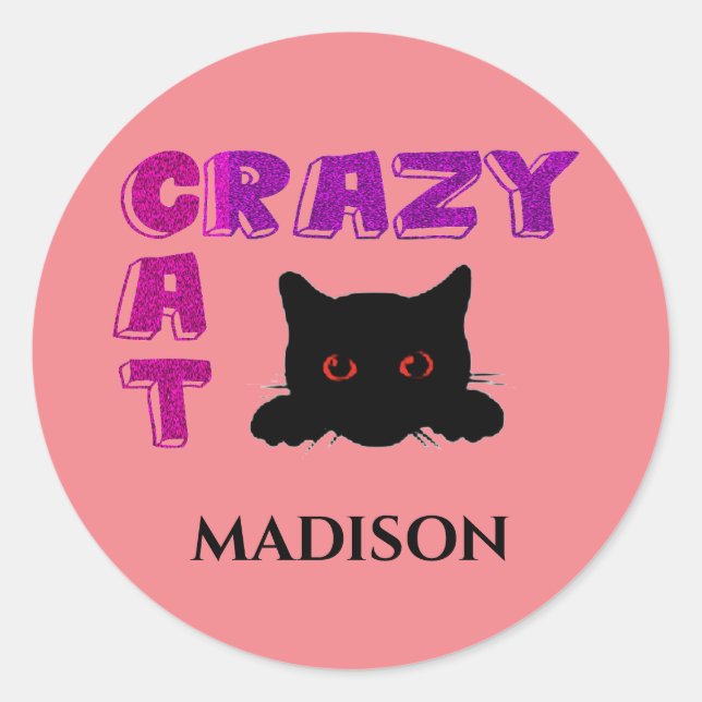 "CRAZY CAT" KIDS STICKERS. CLASSIC ROUND STICKER (Front)