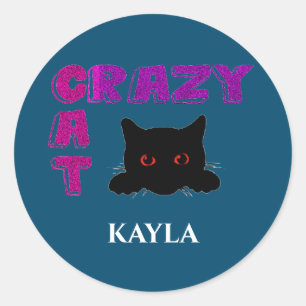"CRAZY CAT" KIDS STICKERS. CLASSIC ROUND STICKER