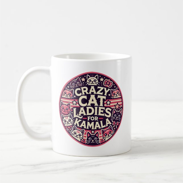 Crazy cat ladies for Kamala! Coffee Mug (Left)