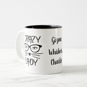 Crazy Cat Lady 3 Cat Names Monogrammed Two-Tone Coffee Mug