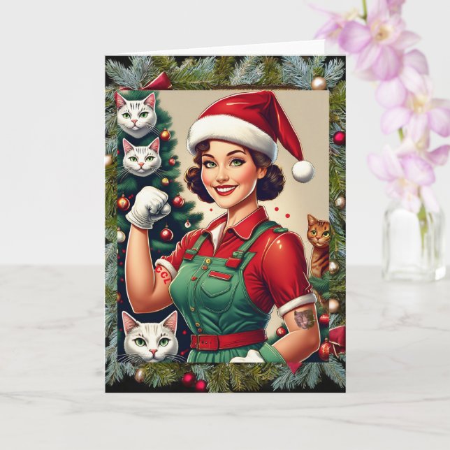Crazy Cat Lady, 5" x 7" Folded Christmas Card (Orchid)