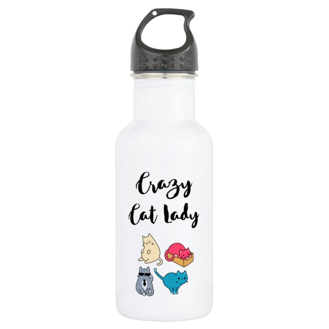 Crazy Cat Lady and 4 Cute Cats 532 Ml Water Bottle (Front)
