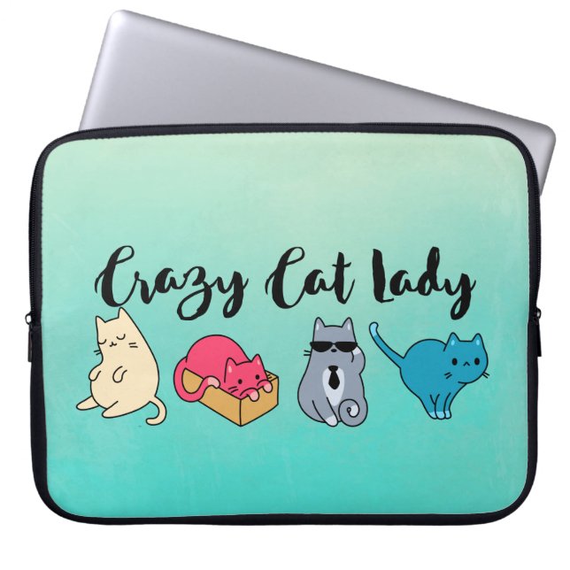 Crazy Cat Lady and 4 Cute Cats Laptop Sleeve (Front)