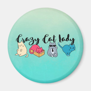 Crazy Cat Lady and 4 Cute Cats Magnet