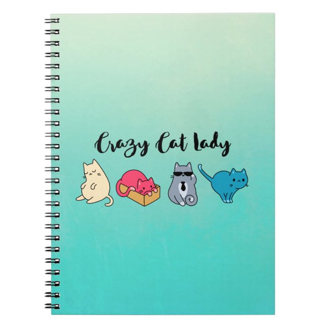 Crazy Cat Lady and 4 Cute Cats Notebook (Front)