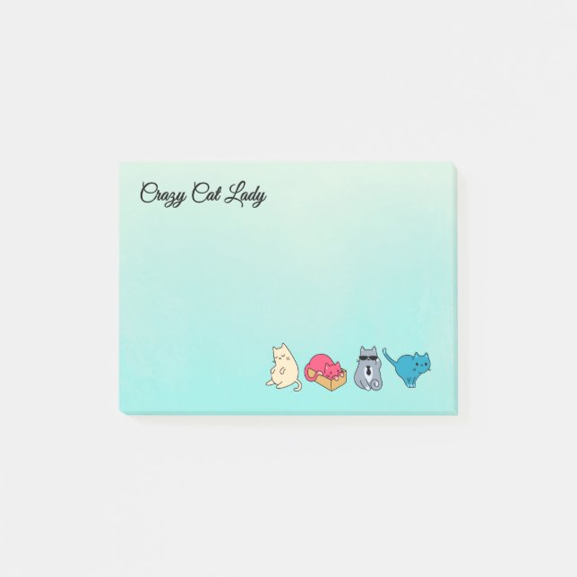 Crazy Cat Lady and 4 Cute Cats Post-it Notes (Front)