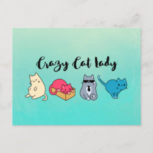 Crazy Cat Lady and 4 Cute Cats Postcard