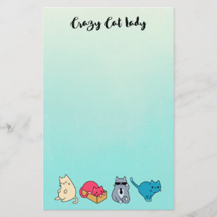 Crazy Cat Lady and 4 Cute Cats Stationery