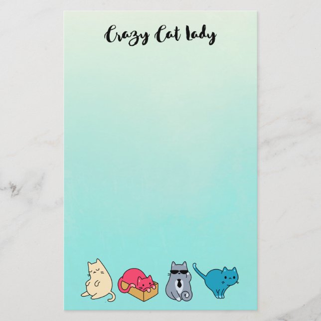 Crazy Cat Lady and 4 Cute Cats Stationery (Front)