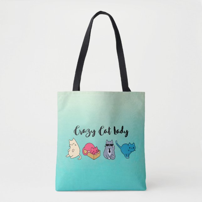 Crazy Cat Lady and 4 Cute Cats Tote Bag (Front)