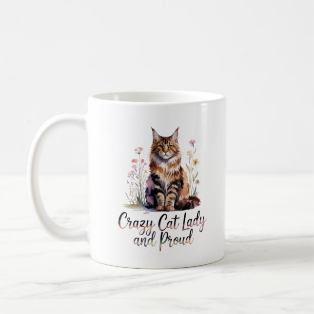 Crazy Cat Lady And Proud Maine Coon Floral Coffee  Mug (Left)
