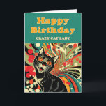 Crazy Cat Lady Birthday Card<br><div class="desc">Colourful retro abstract portrait of a cat used to celebrate the birthday of a crazy cat lady.</div>