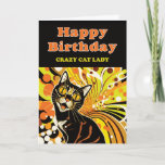 Crazy Cat Lady Birthday Card<br><div class="desc">Colourful retro abstract portrait of a cat used to celebrate the birthday of a crazy cat lady.</div>