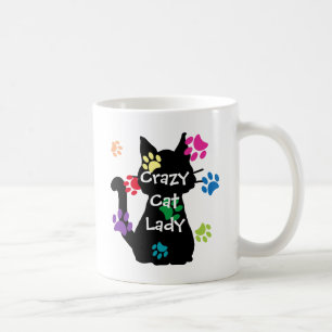 Crazy Cat Lady Black Cat and Colourful Painted Paw Coffee Mug