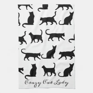 Crazy Cat Lady Black Cat Silhouettes Tea Towel