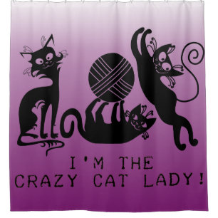 Crazy Cat Lady Black Cats With Yarn Shower Curtain