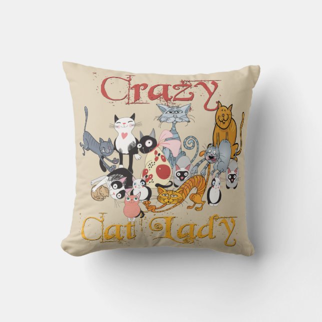 Crazy Cat Lady Cartoon Cats Cushion (Front)