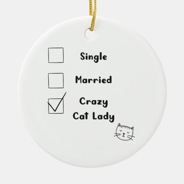 Crazy Cat Lady Cat Mum Gift Ceramic Tree Decoration (Front)