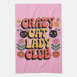 Crazy Cat Lady Club Graphic: Retro 70s Typography  Tea Towel