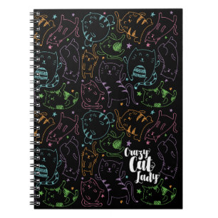 Crazy Cat Lady Colourful Cartoon Pattern Gift Notebook