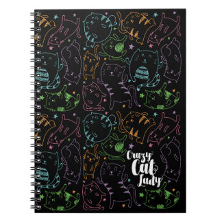 Crazy Cat Lady Colourful Cartoon Pattern Gift Notebook