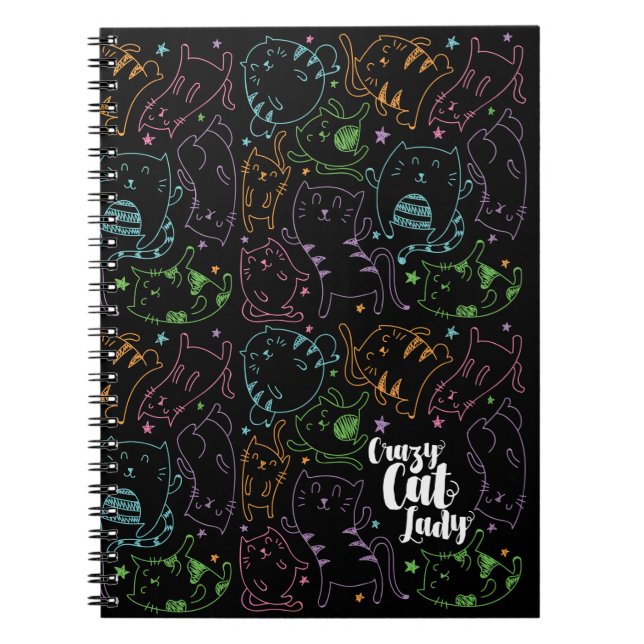 Crazy Cat Lady Colourful Cartoon Pattern Gift Notebook (Front)