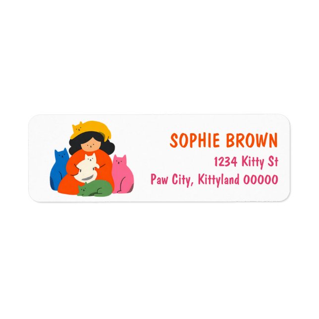 Crazy Cat Lady Colourful Kittens Return Address  (Front)