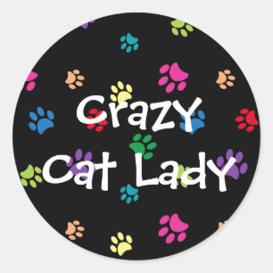 Crazy Cat Lady Colourful Painted Paw Prints Classic Round Sticker