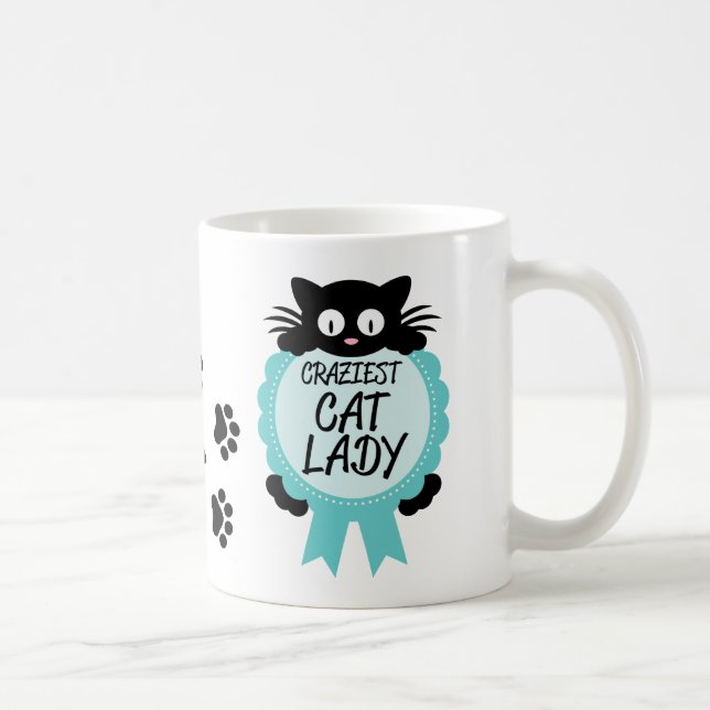 Crazy Cat Lady Craziest Award Paw Print Funny Gift Coffee Mug (Right)