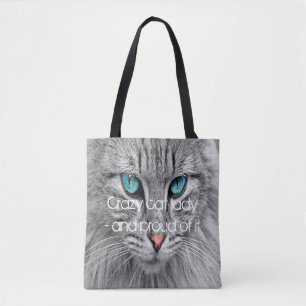 Crazy cat lady custom family pet photo tote bag