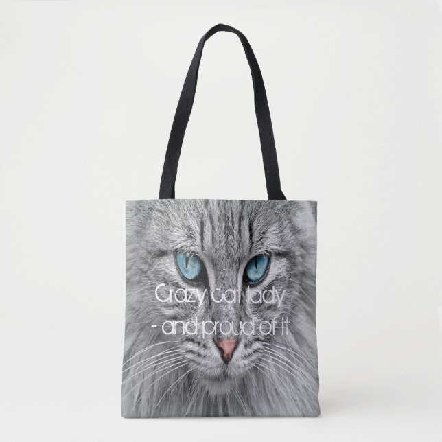 Crazy cat lady custom family pet photo tote bag (Front)