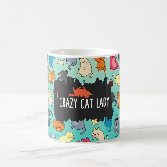 Crazy Cat Lady Cute and Playful Cat Pattern Coffee Mug (Center)