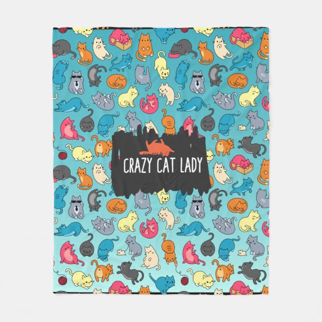 Crazy Cat Lady Cute and Playful Cat Pattern Fleece Blanket (Front)