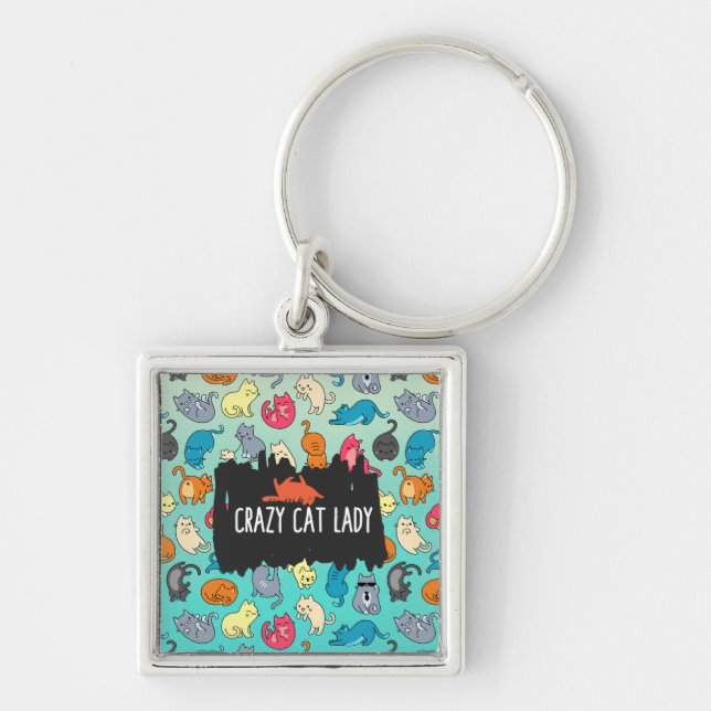 Crazy Cat Lady Cute and Playful Cat Pattern Key Ring (Front)
