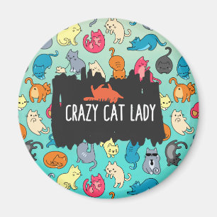 Crazy Cat Lady Cute and Playful Cat Pattern Magnet