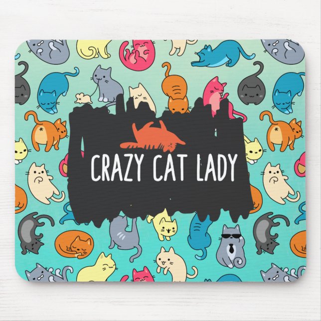 Crazy Cat Lady Cute and Playful Cat Pattern Mouse Mat (Front)