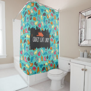 Crazy Cat Lady Cute and Playful Cat Pattern Shower Curtain