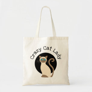 Crazy cat lady cute siamese cat tote bag